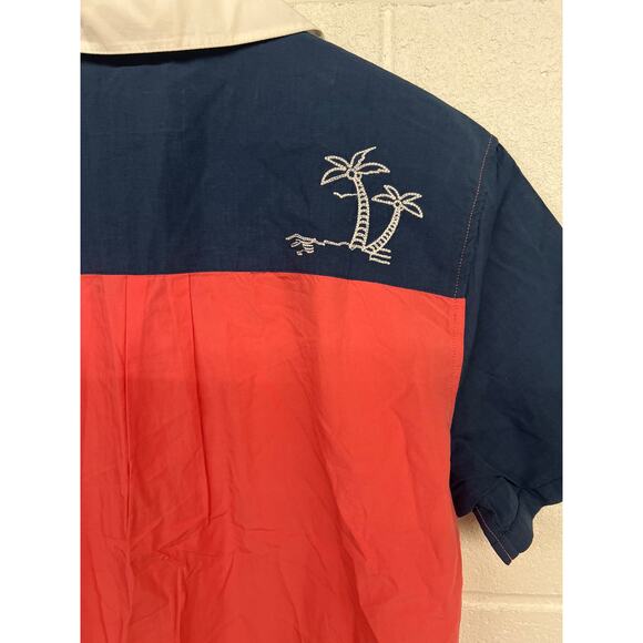 Marine layer Sz S Navy Dusty Rose Retro Colorblock Resort Camp Button Up Shirt - Picture 7 of 7